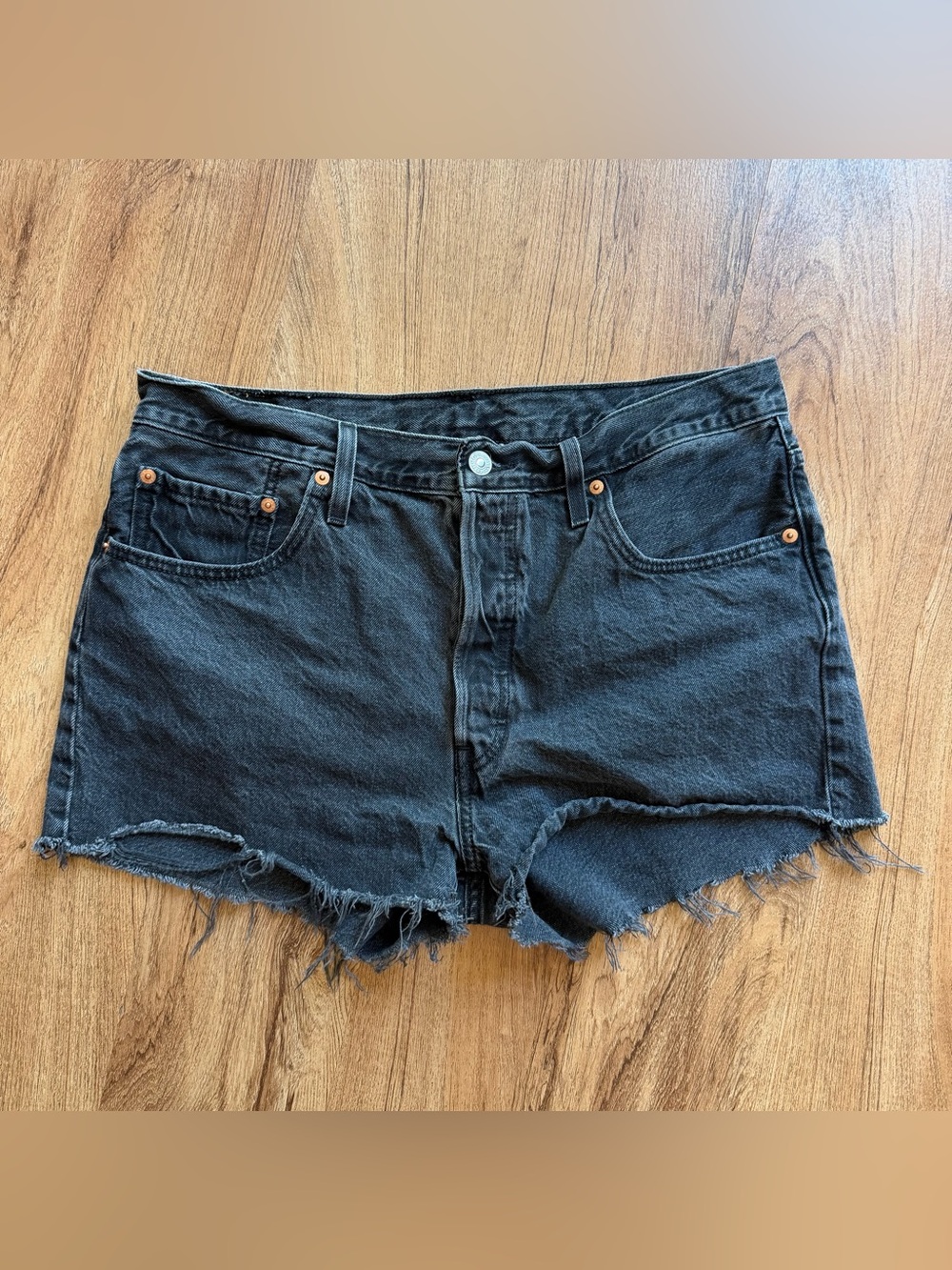 Levi’s High Rise Button Fly Black Denim Shorts Size 33